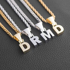 Solid Block Single Letter Necklace+Chain