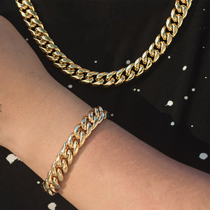 BUNDLE - (12mm) Miami Cuban Link Chain+Bracelet In Yellow Gold