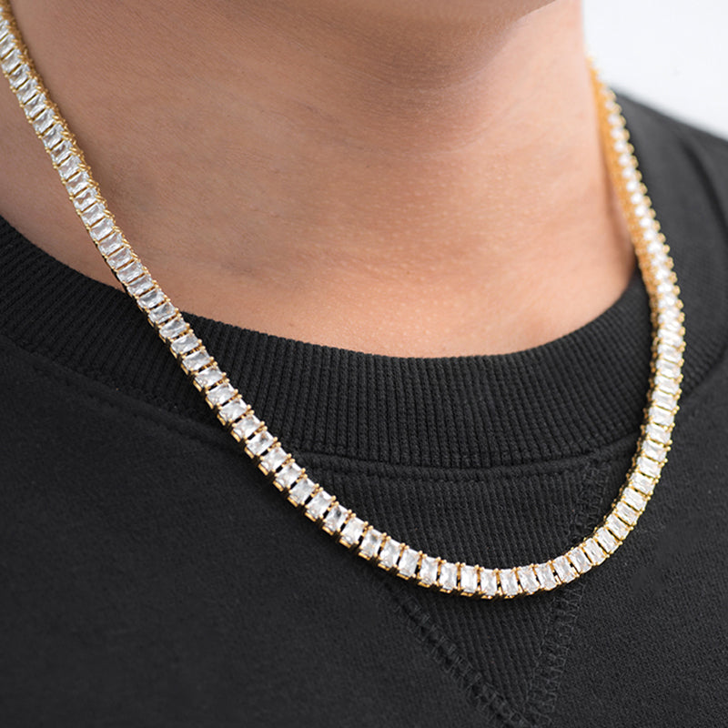 Baguette Tennis Chain (5mm) in Yellow Gold