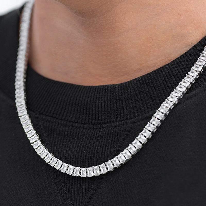 Baguette Tennis Chain (5mm) in White Gold