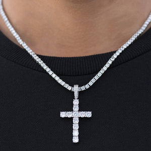 Diamond Cross Necklace + 4mm Tennis Chain