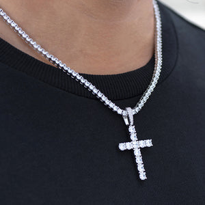 Diamond Cross Necklace + 4mm Tennis Chain