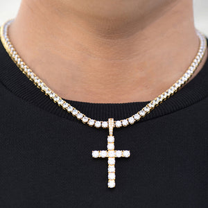 Diamond Cross Necklace + 4mm Tennis Chain