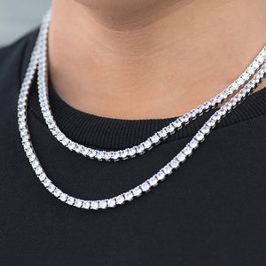 BUNDLE - 4mm Round Cut Tennis Chain 2PCS in White Gold