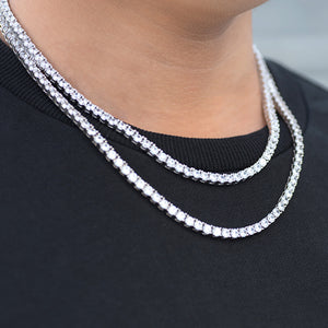 BUNDLE - 4mm Round Cut Tennis Chain 2PCS in White Gold