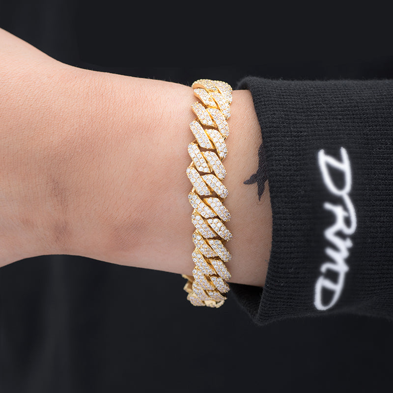 Prong Cuban Link Bracelet (12mm) in Yellow Gold