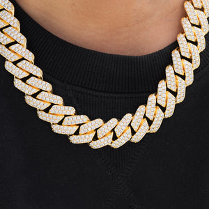 Diamond Two Rows Prong Cuban Chain (19mm) in Yellow Gold