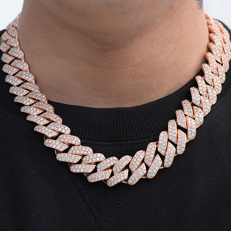 Diamond Two Rows Prong Cuban Chain (19mm) in Rose Gold