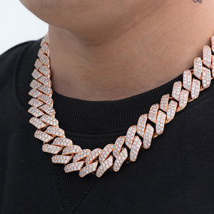 Diamond Two Rows Prong Cuban Chain (19mm) in Rose Gold