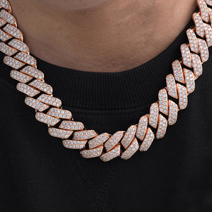 Diamond Two Rows Prong Cuban Chain (19mm) in Rose Gold