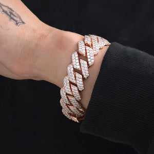 Diamond Two Rows Prong Cuban Bracelet (19mm) in Rose Gold