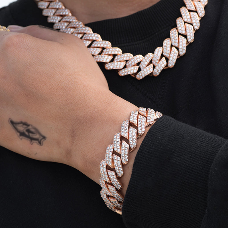 BUNDLE -19mm Two Rows Prong Link Chain+Bracelet in Rose Gold