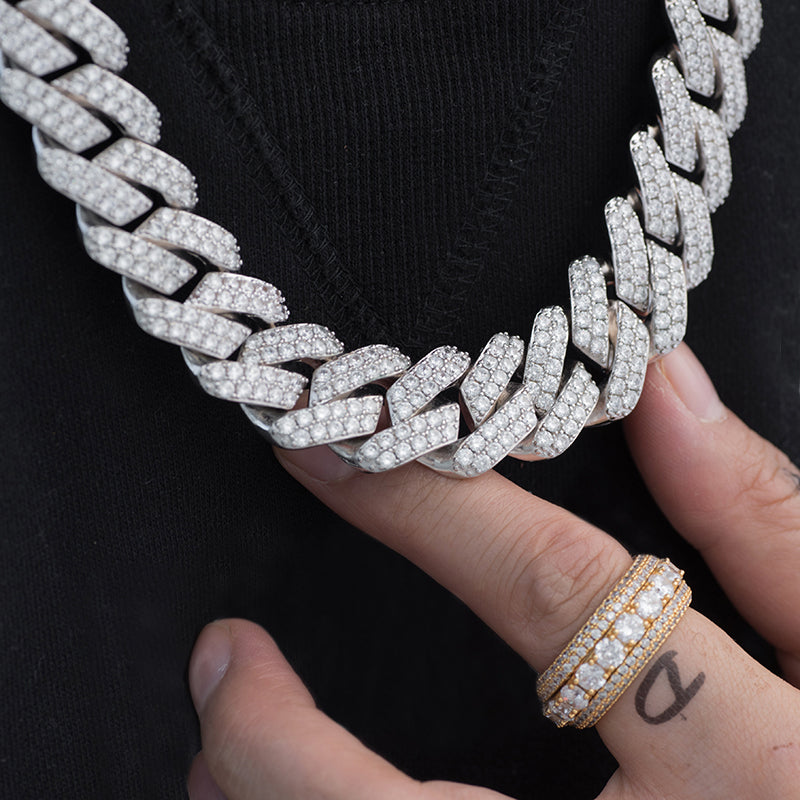 Diamond Two Rows Prong Cuban Chain (19mm) in White Gold – DRMD JEWELRY