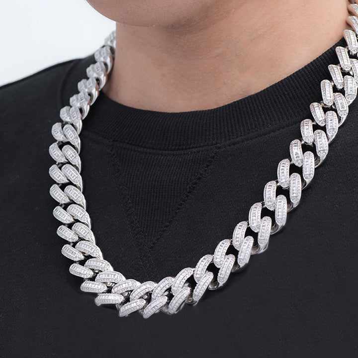 Baguette Cuban Chain (19mm) in White Gold
