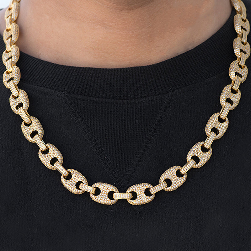 12mm Diamond Link Chain in Yellow Gold