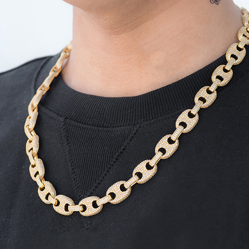 12mm Diamond Link Chain in Yellow Gold