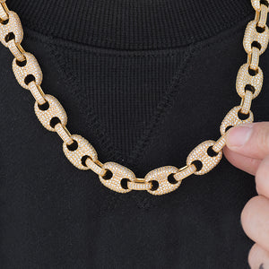 12mm Diamond Link Chain in Yellow Gold