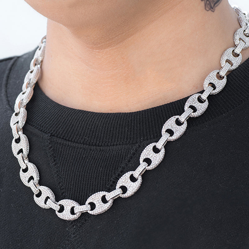 12mm Diamond Link Chain in White Gold