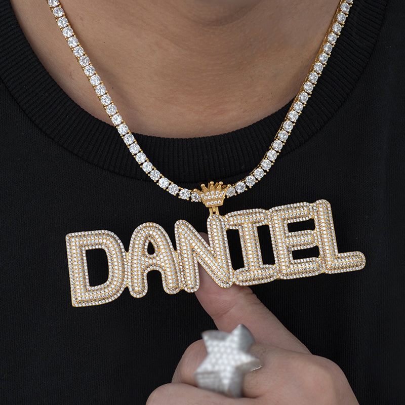 Custom Double Crowned Letters Necklace