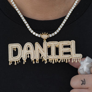 Custom Double Crowned Dripping Name Necklace