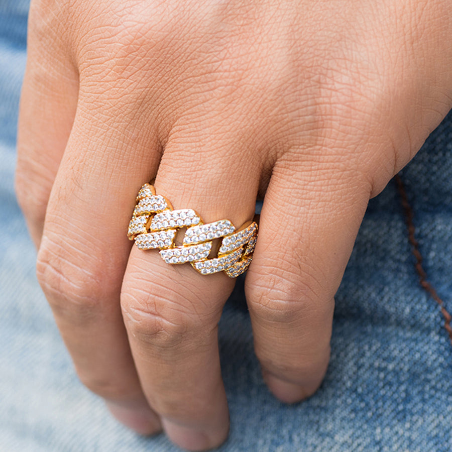 Diamond Prond Cuban Link Ring Ring in White Yellow Gold DRMD Jewelry