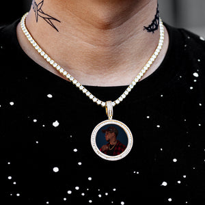 Diamond Custom Baguette Picture Photo Pendant Necklace In White Yellow Rose Gold DRMD Jewelry