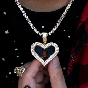 Diamond Custom Heart Picture Photo Necklaces In White Yellow Rose Gold DRMD Jewelry