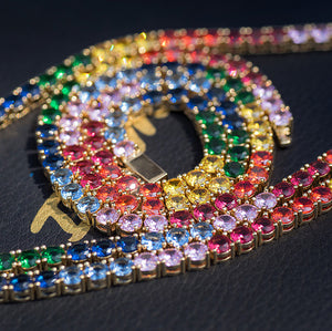 Seven-color Stones Tennis Chain (5mm) in Yellow Gold