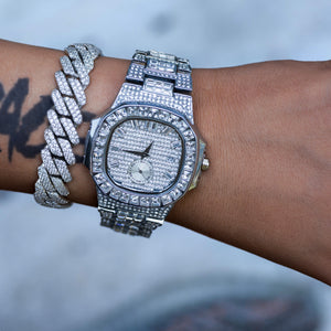 Diamond Square Baguette Watch In White Gold DRMD Jewelry