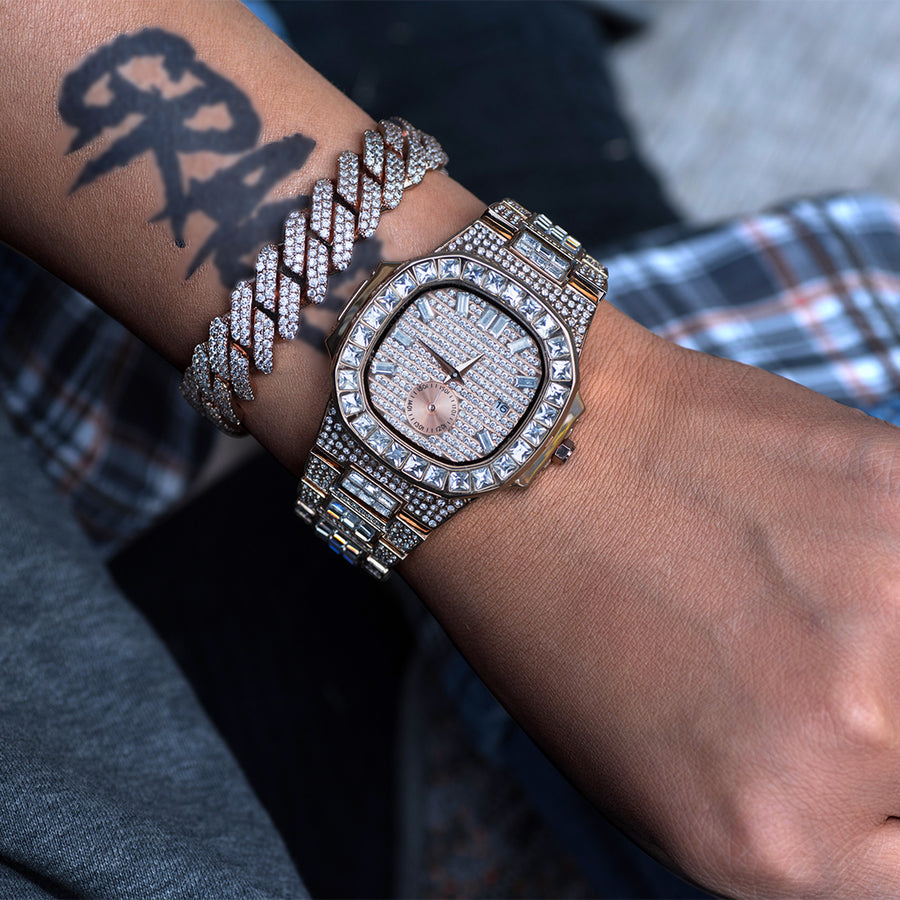 Diamond Square Baguette Watch In Rose Gold DRMD Jewelry